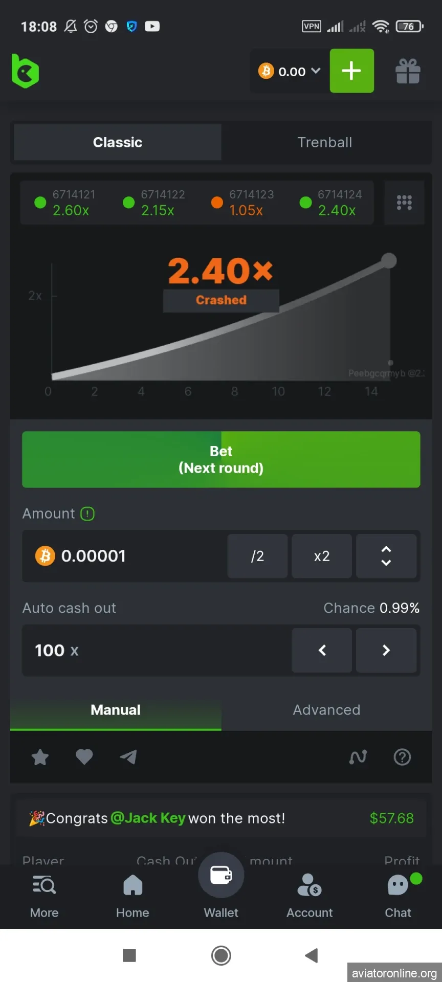 We will show you the completion of the Aviator game in the BCGame application.