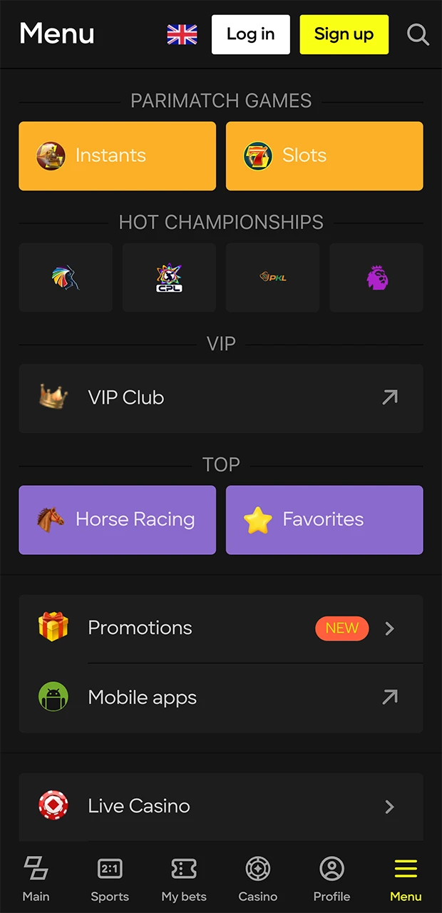 Choose Aviator from the Parimatch menu.