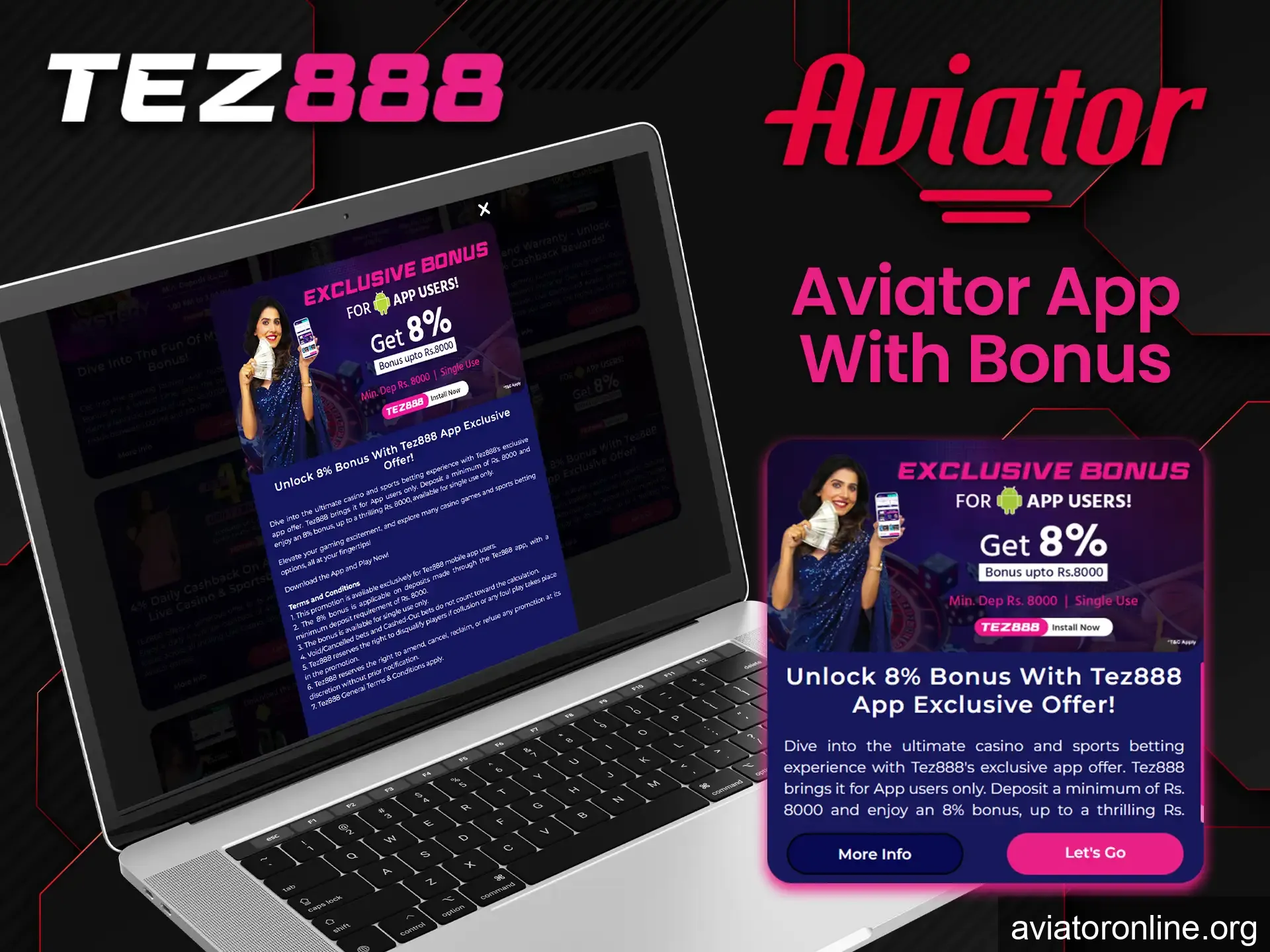 Download the Tez888 mobile app and take advantage of the bonus to play Aviator.