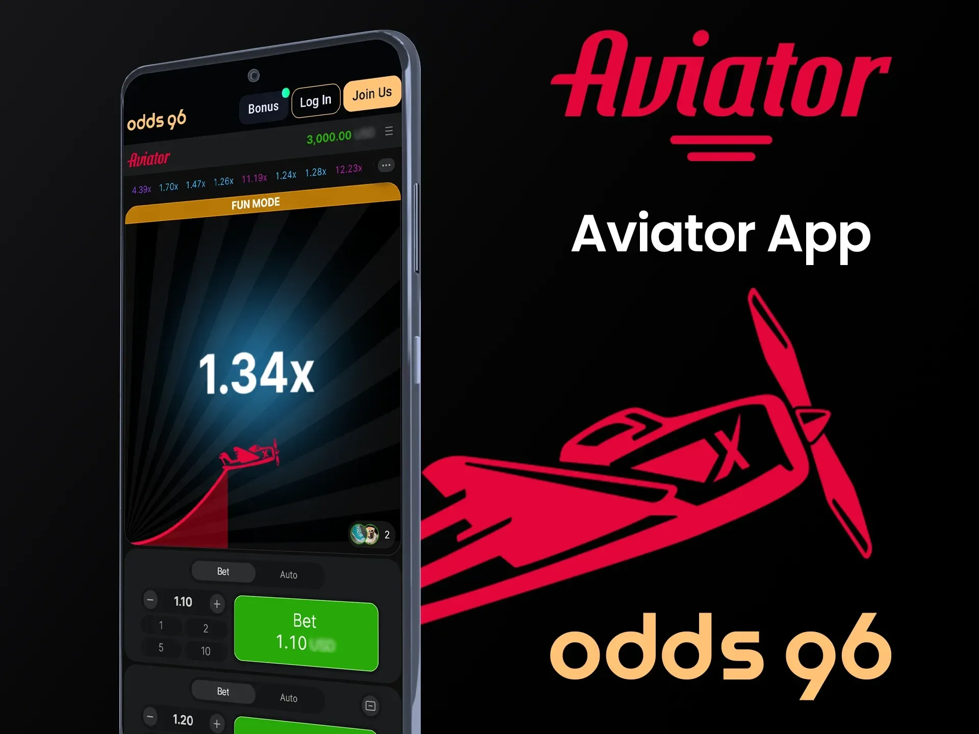 Play Aviator on the Odds96 app, don't miss your chance to win.